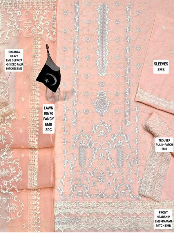 Premium Lawn Heavy Embroidered Dress Organza Embroidered Dupatta (Unstitched) (DRL-2436)