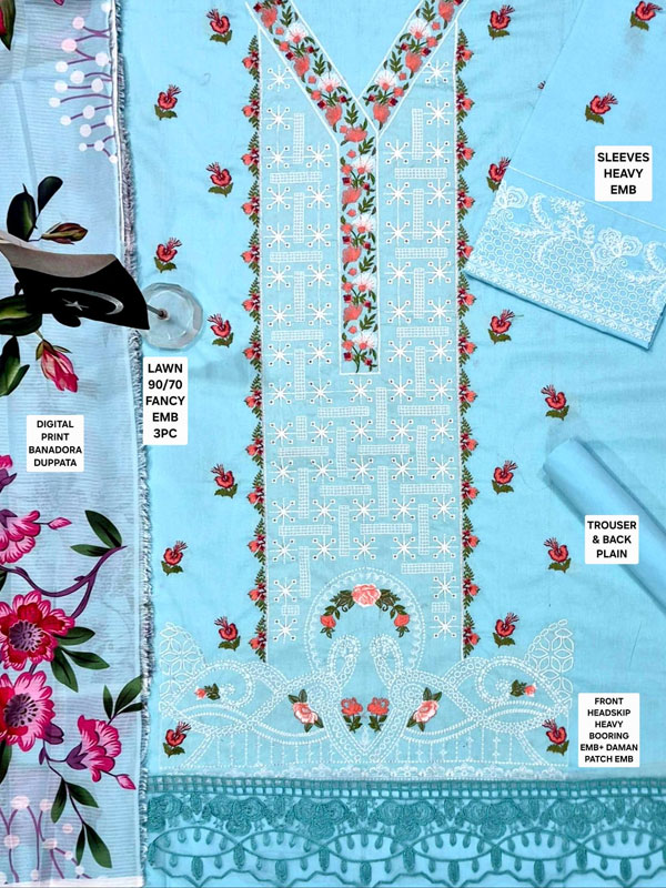 Lawn Heavy Embroidered Dress Printed Banadora Dupatta (Unstitched) (DRL-2437)