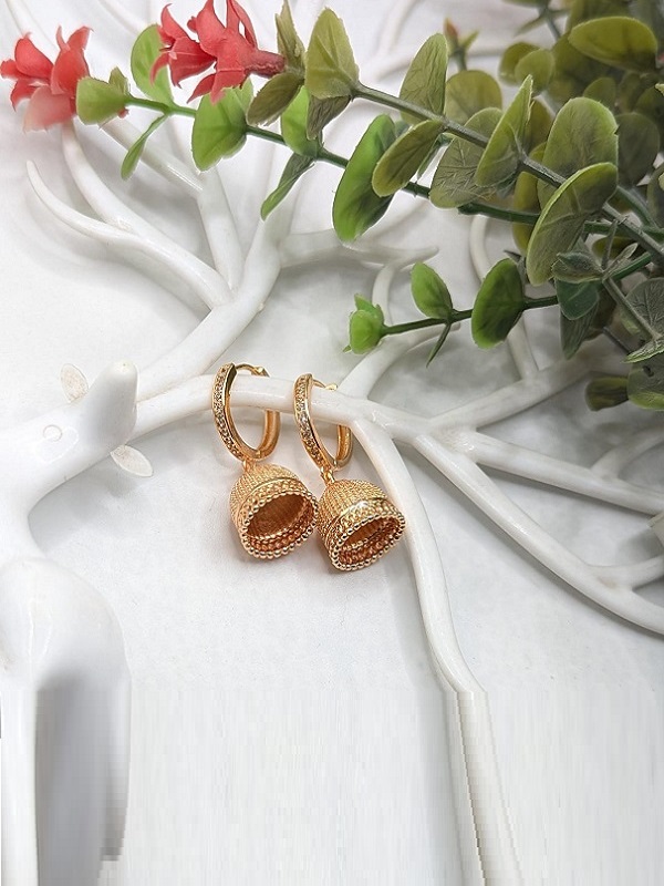 Traditional Gold Plated Zircon Jhumka Drop Earrings (ZV:141148)