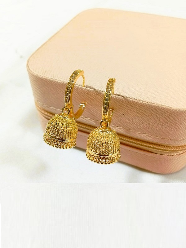Traditional Gold Plated Zircon Jhumka Drop Earrings (ZV:141148)