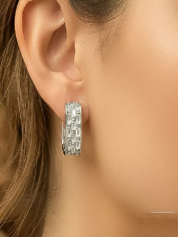 Sparkling 925 Sterling Silver Hoop Zircon Earrings (ZV:141306)