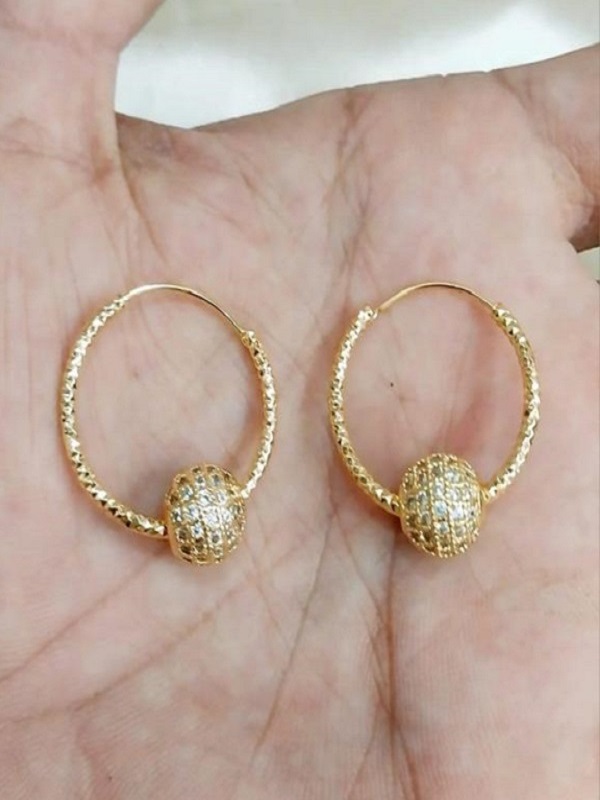 Elegant Gold Plated Zircon Ball Hoop Earrings (ZV:141194)