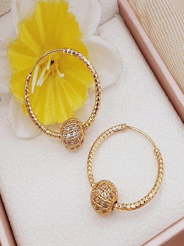 Elegant Gold Plated Zircon Ball Hoop Earrings (ZV:141194)