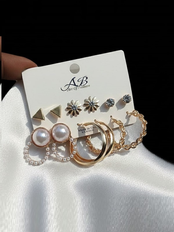 Gold Plated Multi-Style Earrings Set – Pearl, Hoop, Stud & Crystal Earrings Combo Pack (ZV:141258)