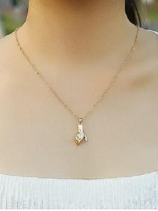 Love Two-Tone Handshake Pendant Necklace Set (ZV:141454)