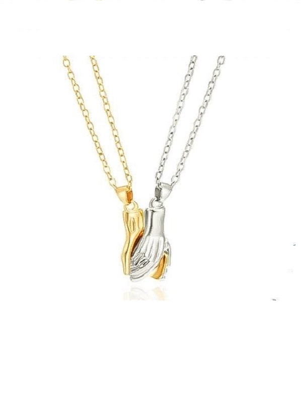 Love Two-Tone Handshake Pendant Necklace Set (ZV:141454)