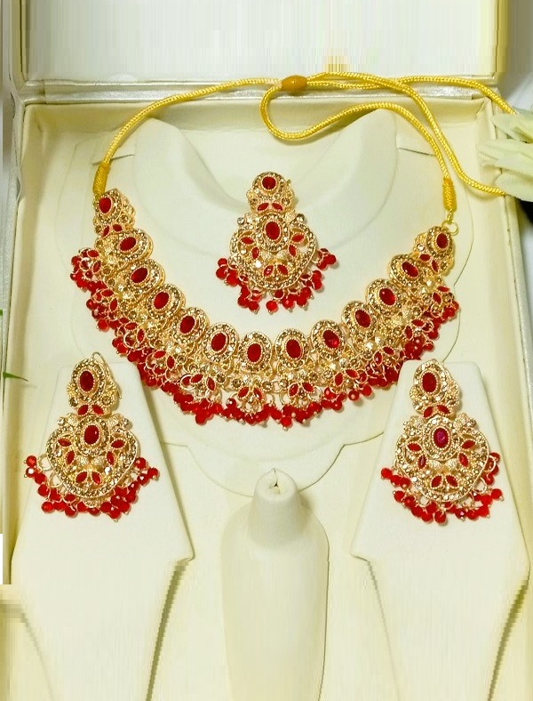 Farshi Kundan Gajra Necklace Set with Earrings and Tika (ZV:30680)