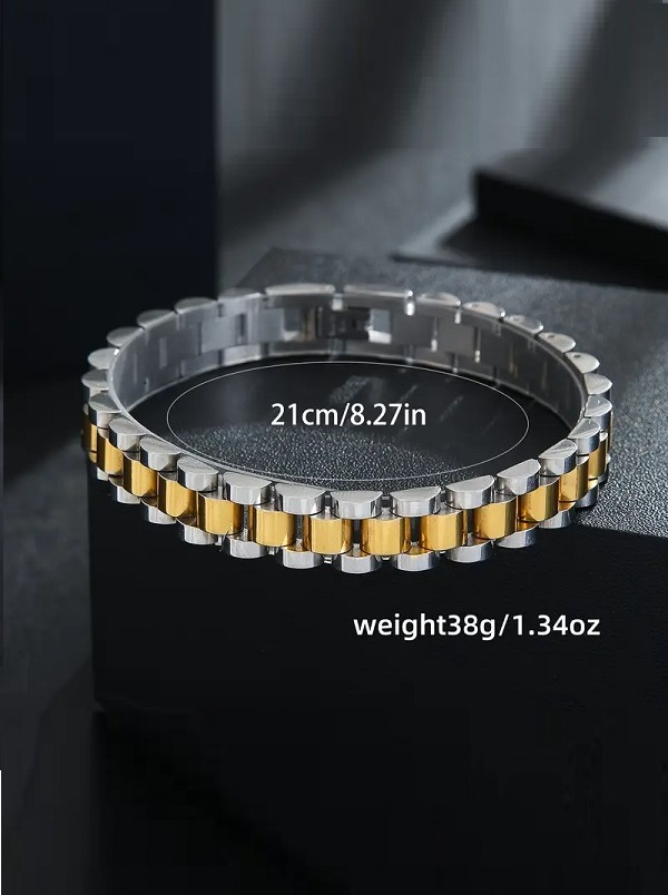 Golden Silver Hip-hop Style Bracelet For Men (ZV:30269)