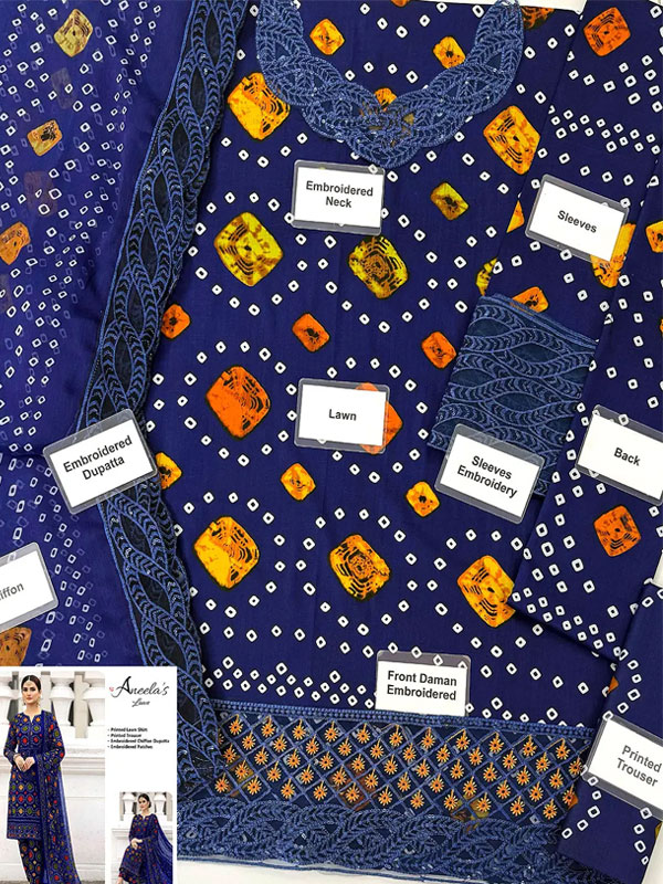 Digital Printed Chunri Lawn Dress With Printed Chiffon Dupatta (Unstitched) (DRL-2442)