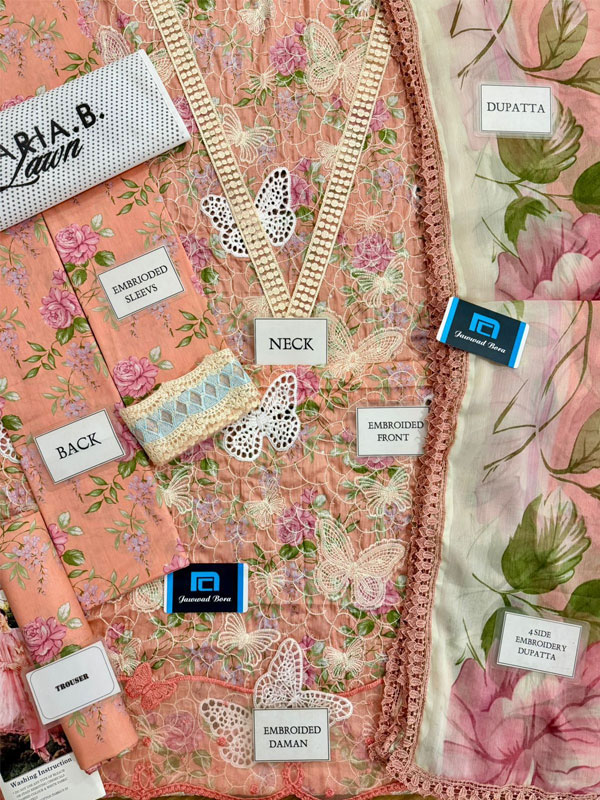 MARIA B Lawn Heavy Embroidered Butter Fly Design Dress With Chiffon Embroidered Dupatta (Unstitched) (DRL-2443)