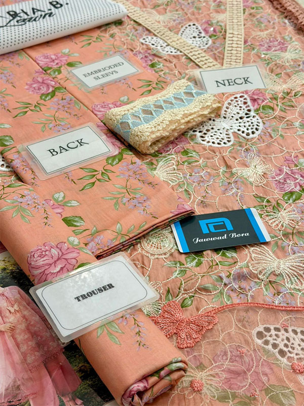 MARIA B Lawn Heavy Embroidered Butter Fly Design Dress With Chiffon Embroidered Dupatta (Unstitched) (DRL-2443)