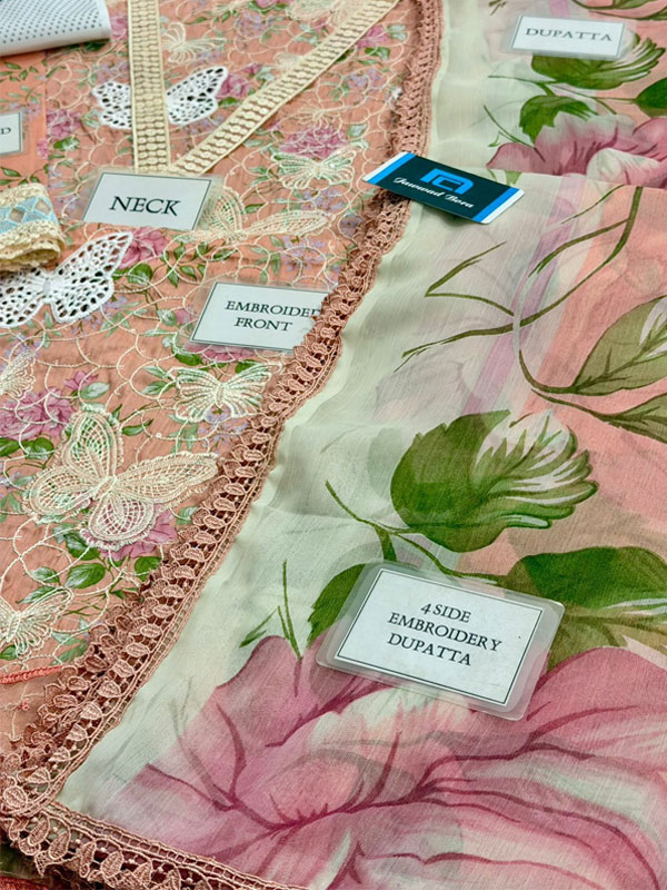 MARIA B Lawn Heavy Embroidered Butter Fly Design Dress With Chiffon Embroidered Dupatta (Unstitched) (DRL-2443)