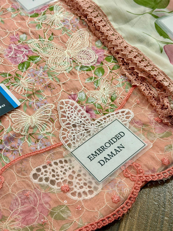 MARIA B Lawn Heavy Embroidered Butter Fly Design Dress With Chiffon Embroidered Dupatta (Unstitched) (DRL-2443)