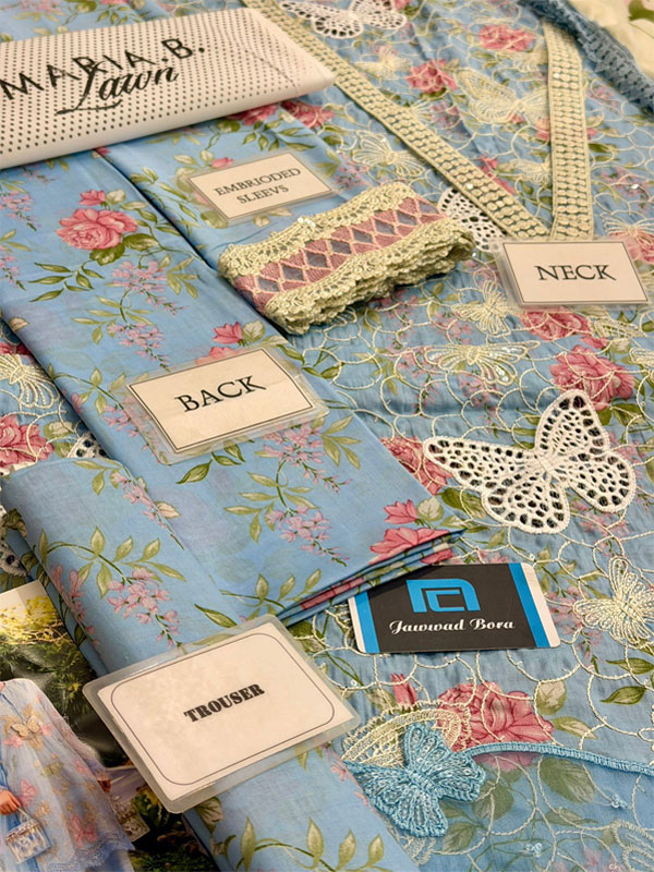 MARIA B Lawn Heavy Embroidered Butter Fly Design Dress With Chiffon Embroidered Dupatta (Unstitched) (DRL-2444)