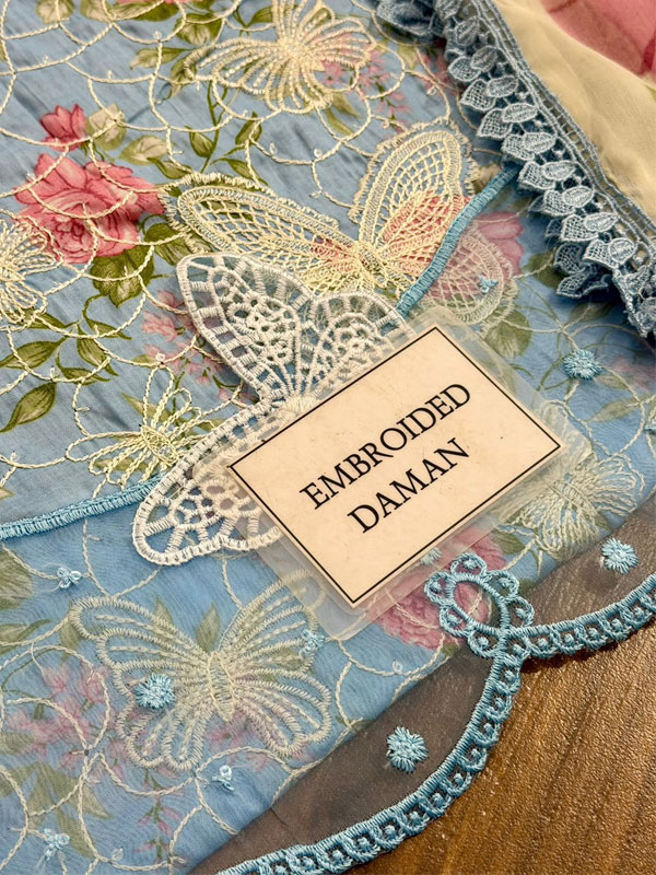 MARIA B Lawn Heavy Embroidered Butter Fly Design Dress With Chiffon Embroidered Dupatta (Unstitched) (DRL-2444)