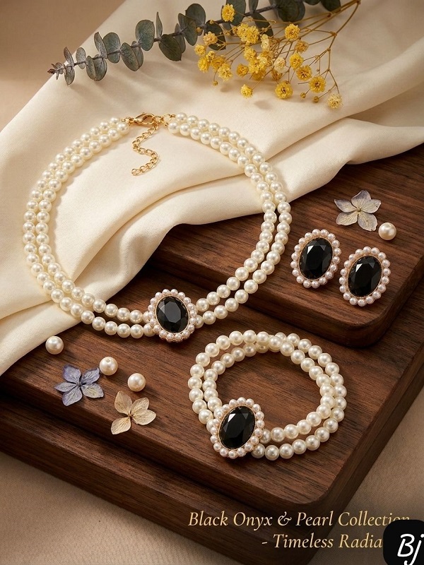 Elegant Black Pearl Choker Jewelry Set with Earrings