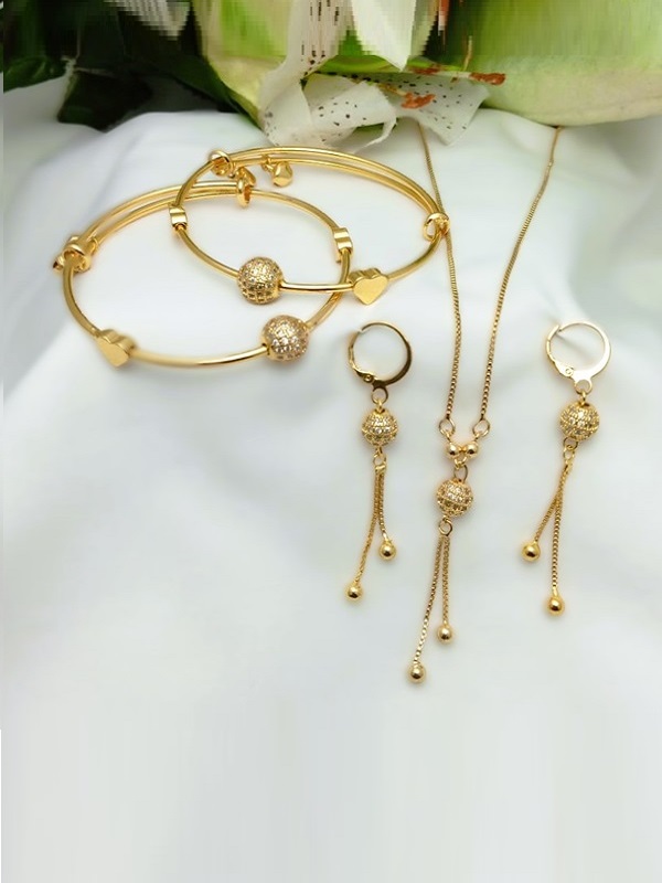 Zircon Gold Plated Balls Heart Pendant Jewelry Set (ZV:23270)