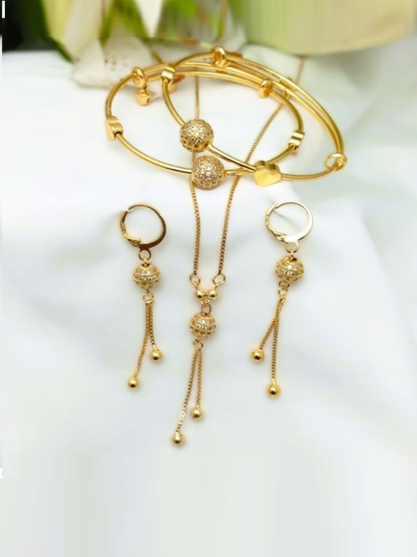 Zircon Gold Plated Balls Heart Pendant Jewelry Set (ZV:23270)