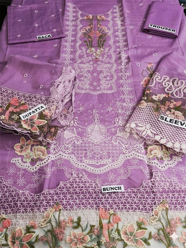 Cotton Heavy Embroidered Dress With Embroidered Chiffon Dupatta (Unstitched) (DRL-2445)