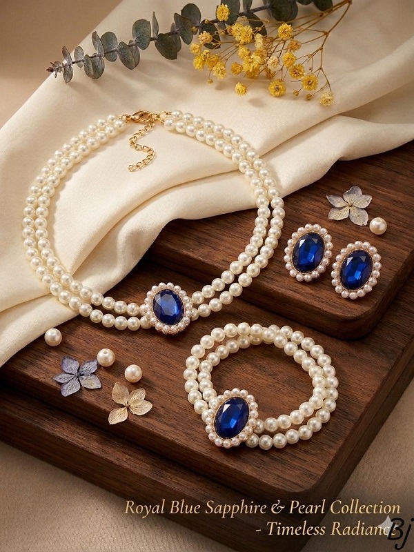 Blue Pearl Choker Jewelry Set with Earrings