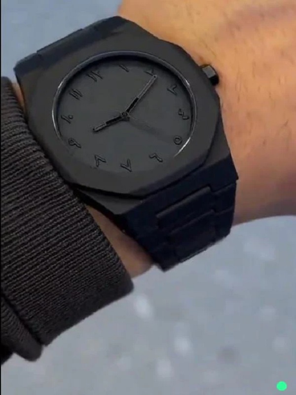 Black Arabic Aura Watch for Men with Durable Fiber Chain