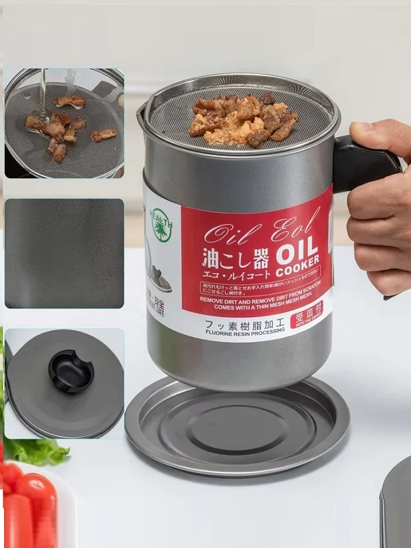 Stainless Steel Oil Filter Pot 1.4L - Frying Oil Filter Jug