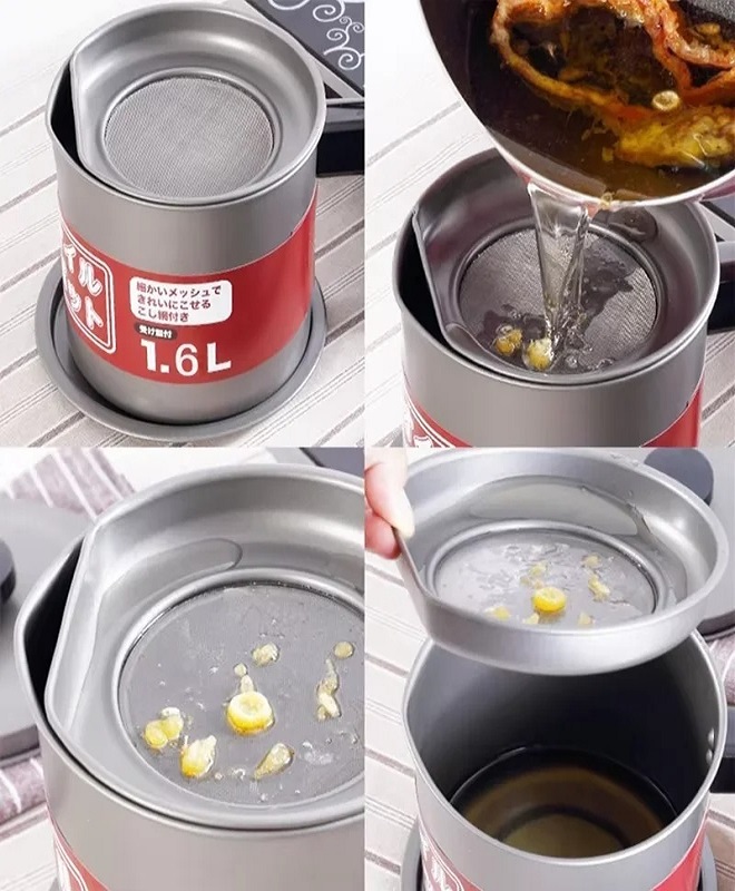 Stainless Steel Oil Filter Pot 1.4L - Frying Oil Filter Jug