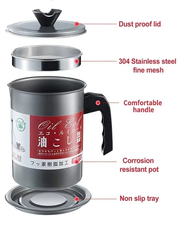 Stainless Steel Oil Filter Pot 1.4L - Frying Oil Filter Jug