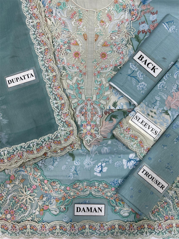 Heavy Embroidered Lawn Dress With 4-Sided Chiffon Embroidered Dupatta (Unstitched) (DRL-2447)