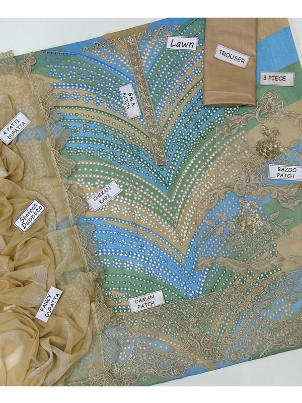 Elegent Rainbow Design Lawn Embroidered Dress With 4-Sided Chiffon Embroidered Dupatta (Unstitched) (DRL-2449)