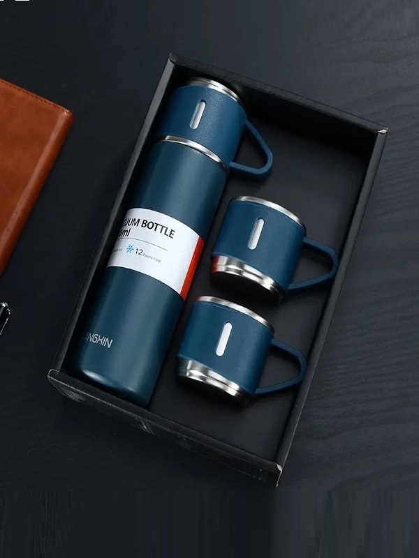 3 Cup Double-Layer Stainless Steel Vacuum Flask Travel Set 