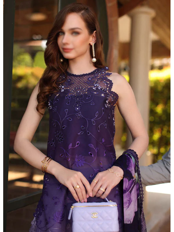 Double Shaded Printed Lawn Dress With 4-Sided Embroidered Chiffon Dupatta (Unstitched) (DRL-2454)