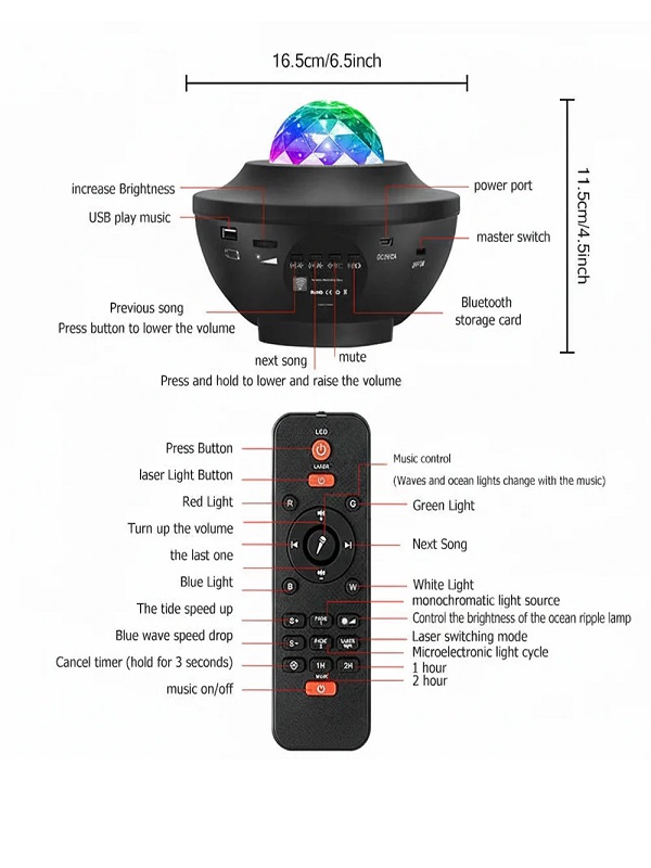 Galaxy Projector Night Light with Bluetooth Music Player 