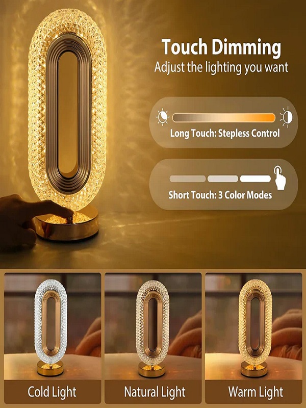 Luxury Oval Crystal Table Lamp USB Rechargeable