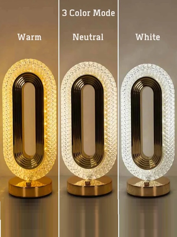 Luxury Oval Crystal Table Lamp USB Rechargeable