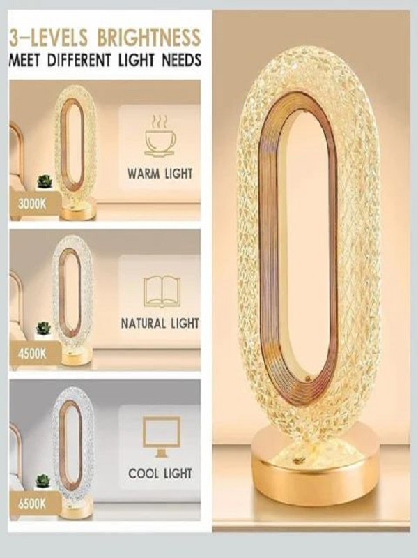 Luxury Oval Crystal Table Lamp USB Rechargeable