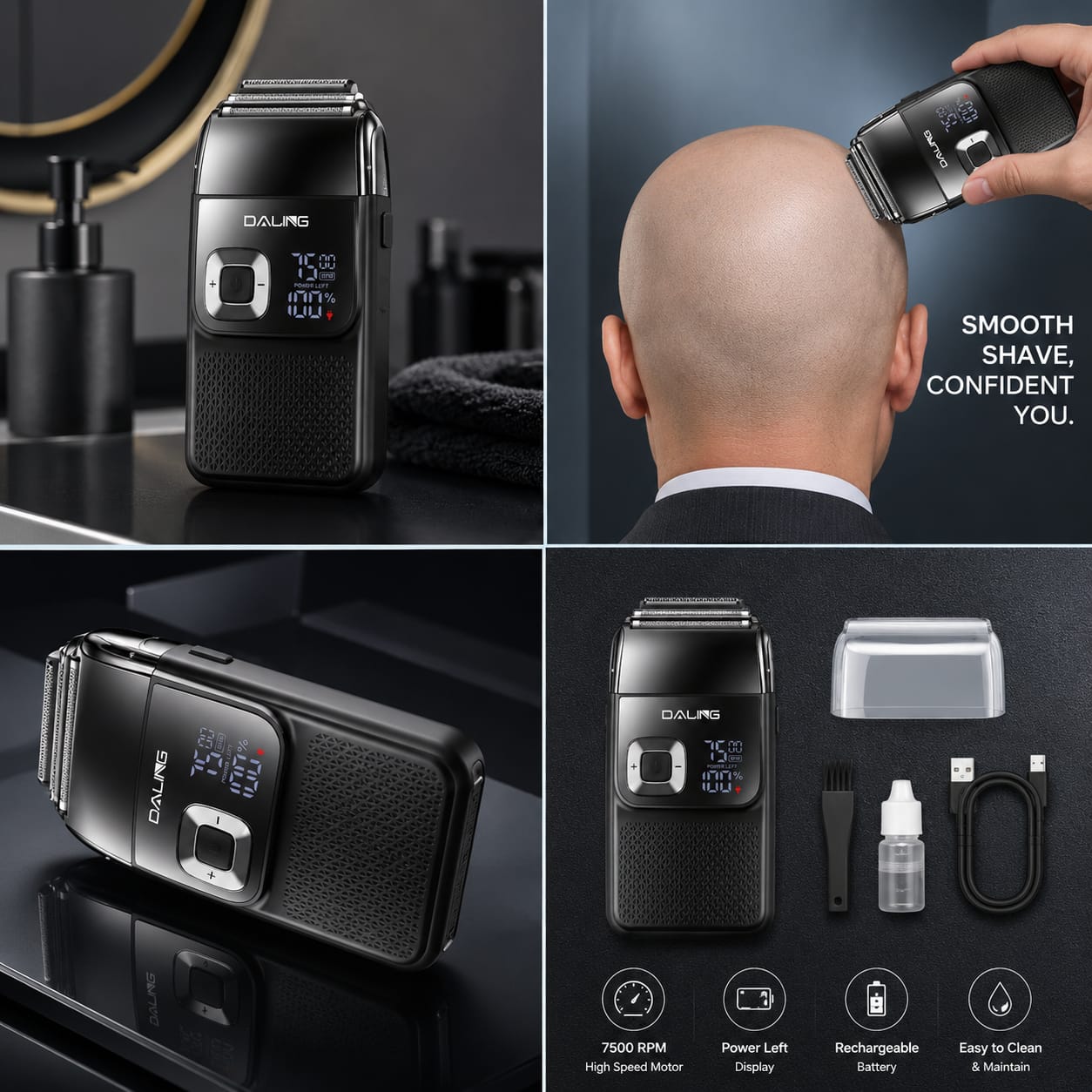 Daling DL-9300 2 in 1 7500RPM Speed Cordless Electric Shaver 
