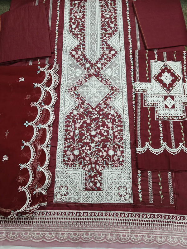 Bin Ilyas Cotton Lawn Heavy Embroidered Dress With Chiffon Embroidered Dupatta (Unstitched) (DRL-2457)