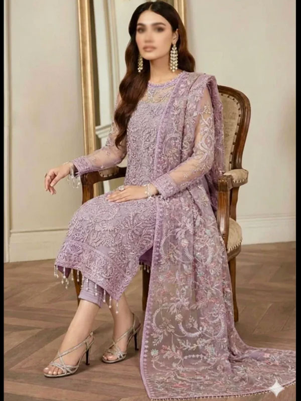 NET Heavy Embroidered Dress With Multi Spengle Embroidered Dupatta (Unstitched) (CHI-1097)