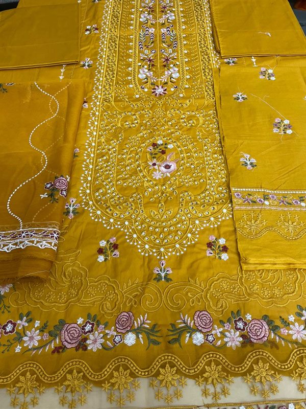 LUXURY Cotton Heavy Embroidered Dress With Chiffon Embroidered Dupatta (Unstitched) (DRL-2461)