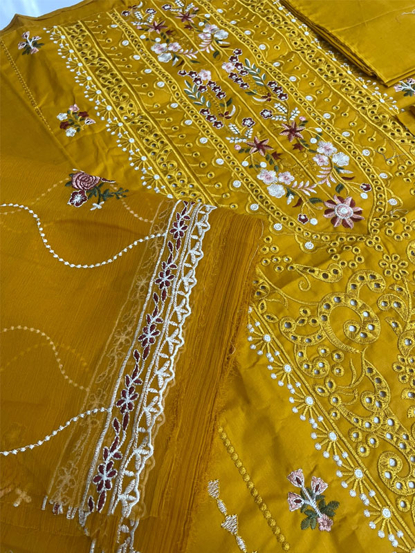 LUXURY Cotton Heavy Embroidered Dress With Chiffon Embroidered Dupatta (Unstitched) (DRL-2461)