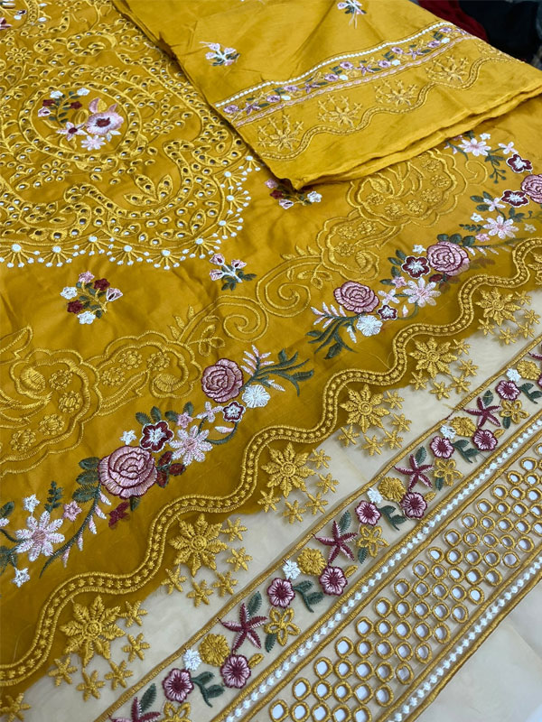 LUXURY Cotton Heavy Embroidered Dress With Chiffon Embroidered Dupatta (Unstitched) (DRL-2461)
