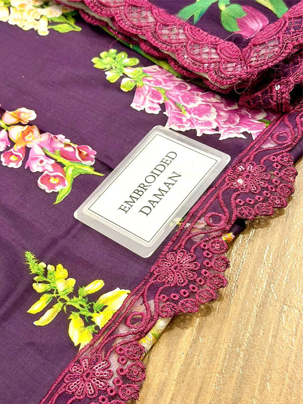All-Over Print Heavy Embroidered Lawn Dress Design with Embroidered Chiffon Dupatta (Unstitched) (DRL-2463)