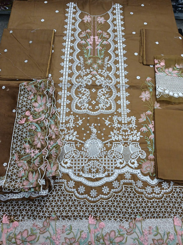 Cotton Heavy Embroidered Dress With Embroidered Chiffon Dupatta (Unstitched) (DRL-2464)