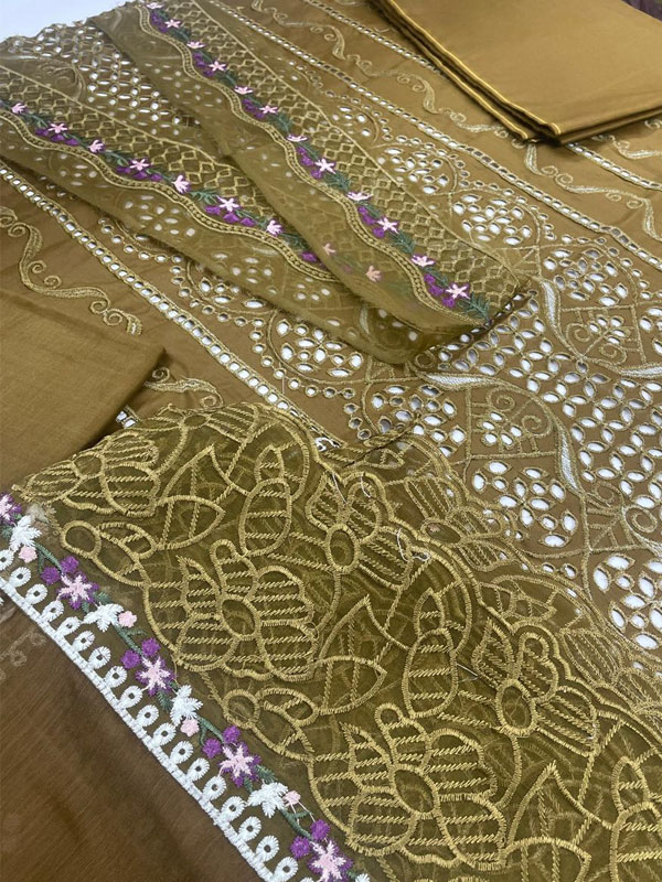 LUXURY Cotton Heavy Embroidered Dress With Chiffon Embroidered Dupatta (Unstitched) (DRL-2466)