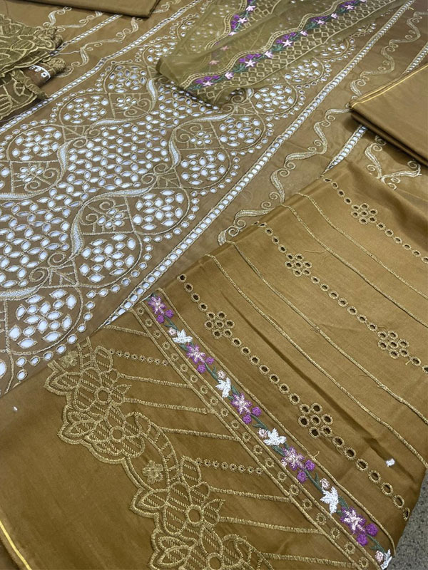 LUXURY Cotton Heavy Embroidered Dress With Chiffon Embroidered Dupatta (Unstitched) (DRL-2466)