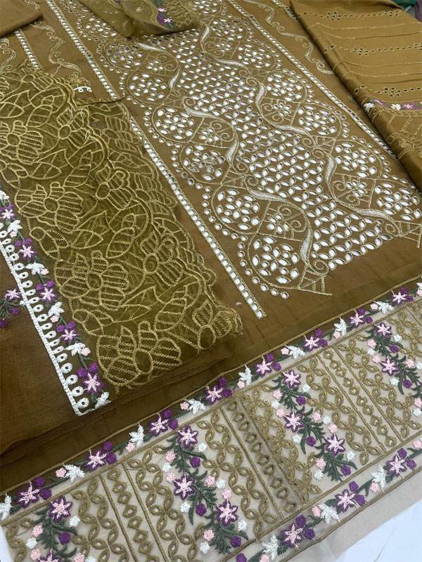 LUXURY Cotton Heavy Embroidered Dress With Chiffon Embroidered Dupatta (Unstitched) (DRL-2466)