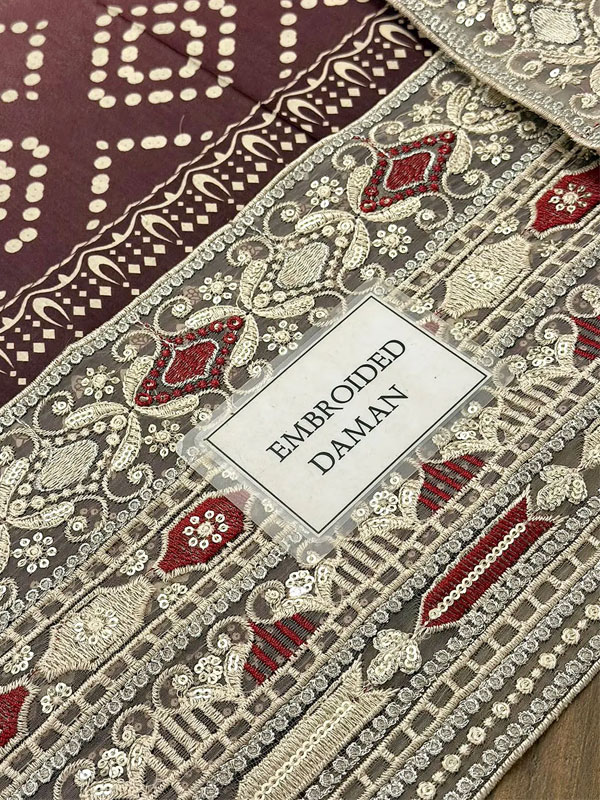 Heavy Embroidered Chunri Print Lawn Dress Design with 4-Side Embroidered Chiffon Dupatta (Unstitched) (DRL-2467)