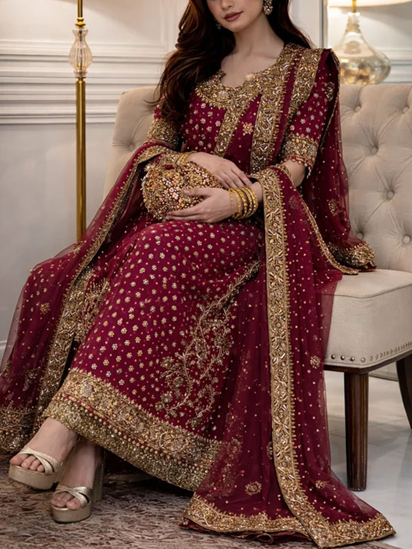LUXURY Chiffon Adda Work Heavy Embroidered Dress With 4 Sided Embroidered Dupatta (Unstitched) (CHI-1100)