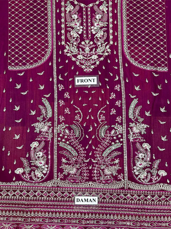  Heavy Embroidered Magenta Chiffon Party Wear Dress With Chiffon Embroidered Dupatta (Unstitched) (CHI-1101)